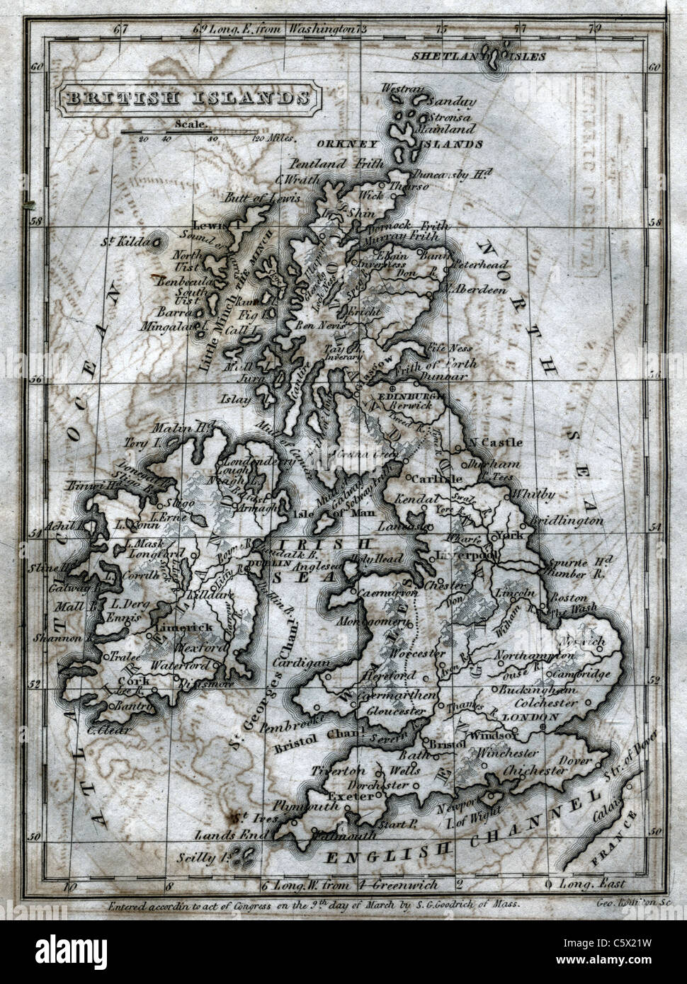 British Islands - Antiquarian Black and White Map from 'The Second Book of History' Stock Photo