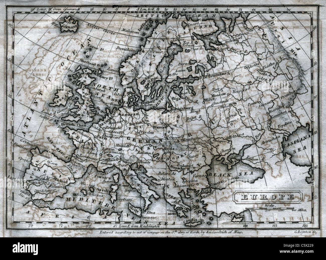 Europe - Antiquarian Black and White Map from 'The Second Book of History' Stock Photo