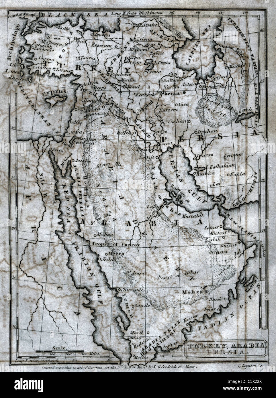 Turkey, Arabia, Persia - Antiquarian Black and White Map from 'The Second Book of History' Stock Photo
