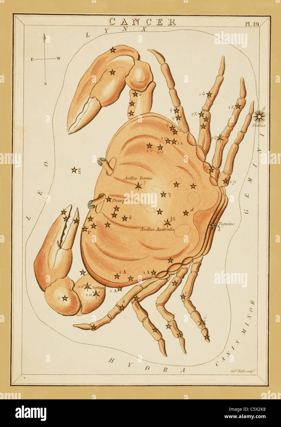 Cancer - 1825 Astronomical Chart Stock Photo