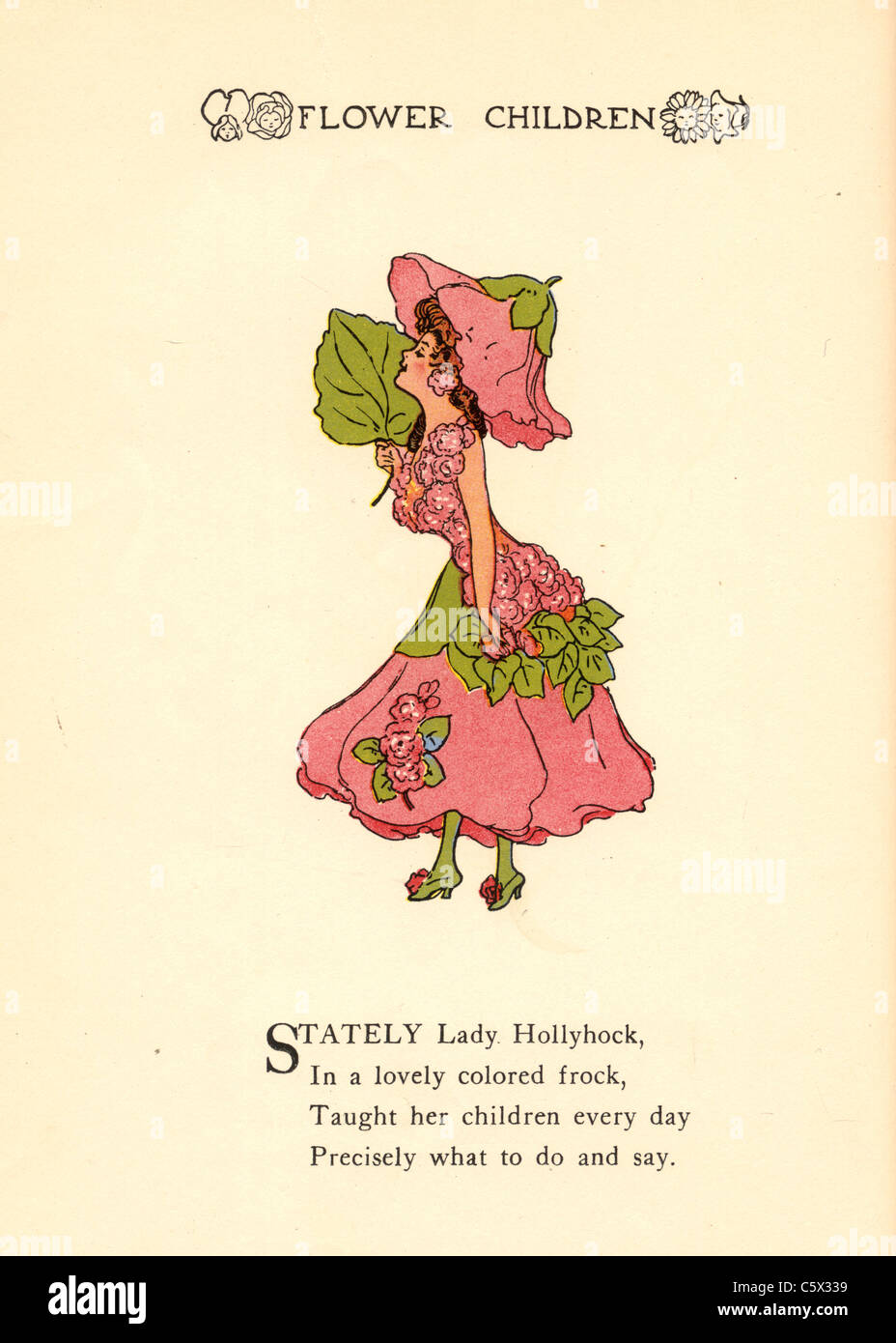Hollyhock - Flower Child Illustration from an antiquarian book Stock Photo