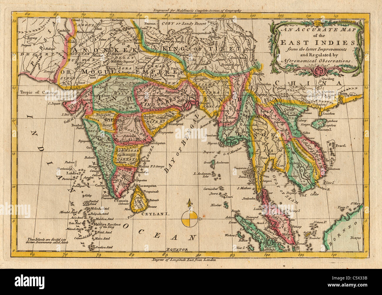 An Accurate Map of the East Indies, 1779, by Middleton Stock Photo