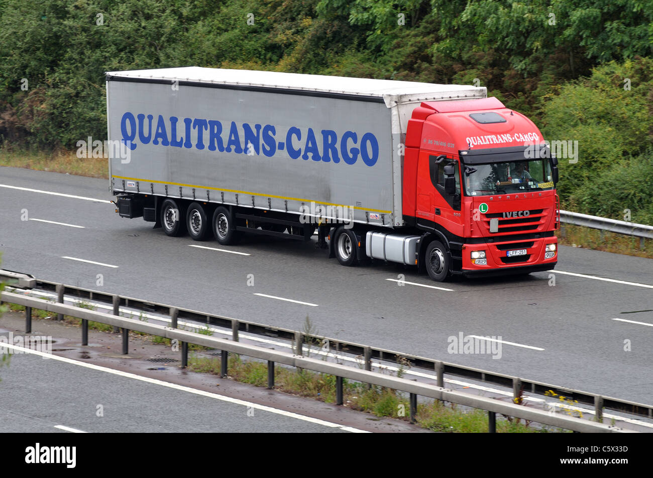 Hungarian registered lorry on M40 motorway, Warwickshire, UK Stock Photo