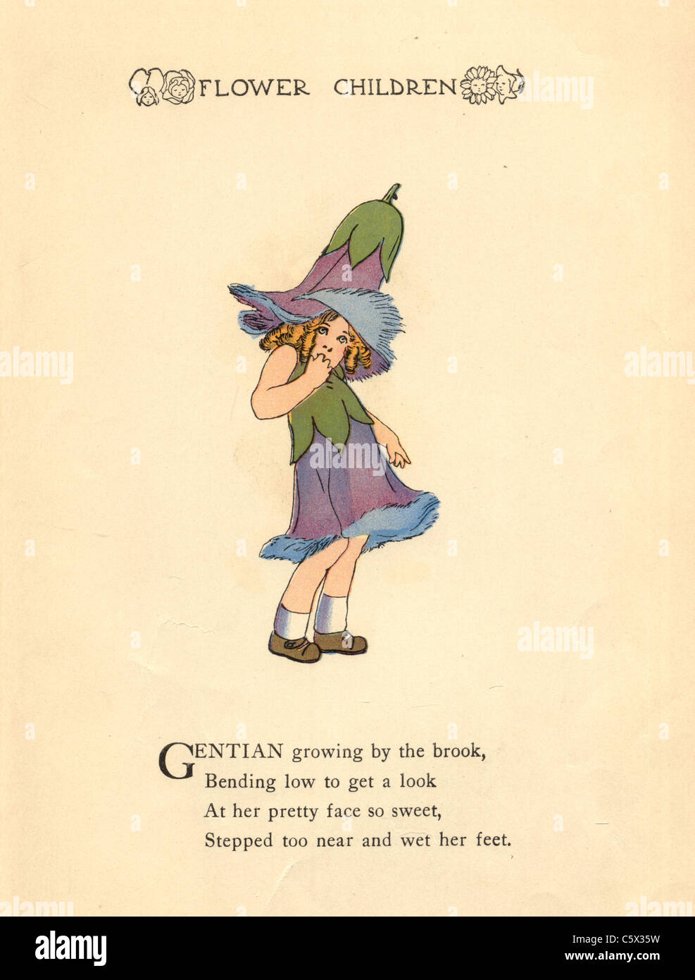 Gentian - Flower Child Illustration from an antiquarian book Stock Photo