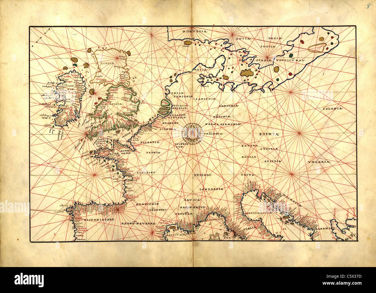 Northern Europe - Antiquarian Map or Portolan Chart from 16th Century Portolan Atlas Stock Photo