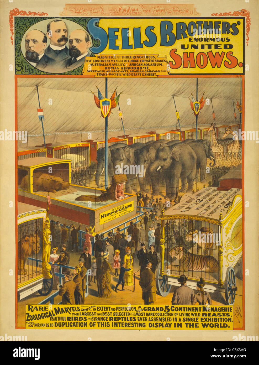 Sells Brothers Zoological Marvels - Old Circus Poster Stock Photo