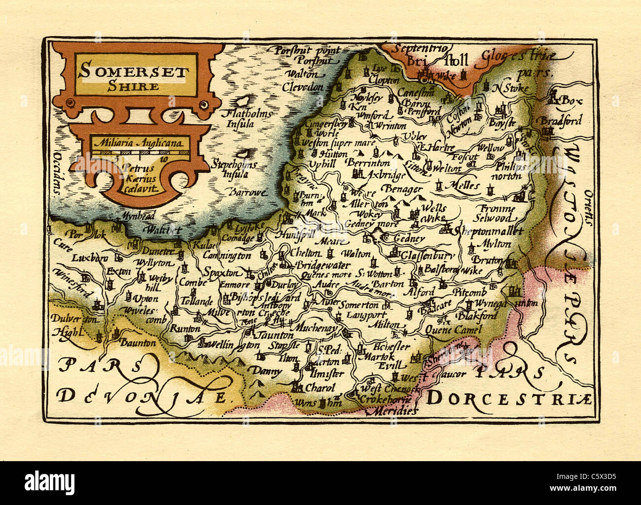 Somersetshire - Old English County Map by John Speed, circa 1625 Stock Photo