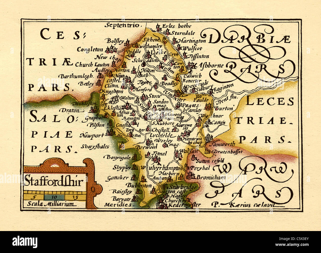 Staffordshire - Old English County Map by John Speed, circa 1625 Stock Photo