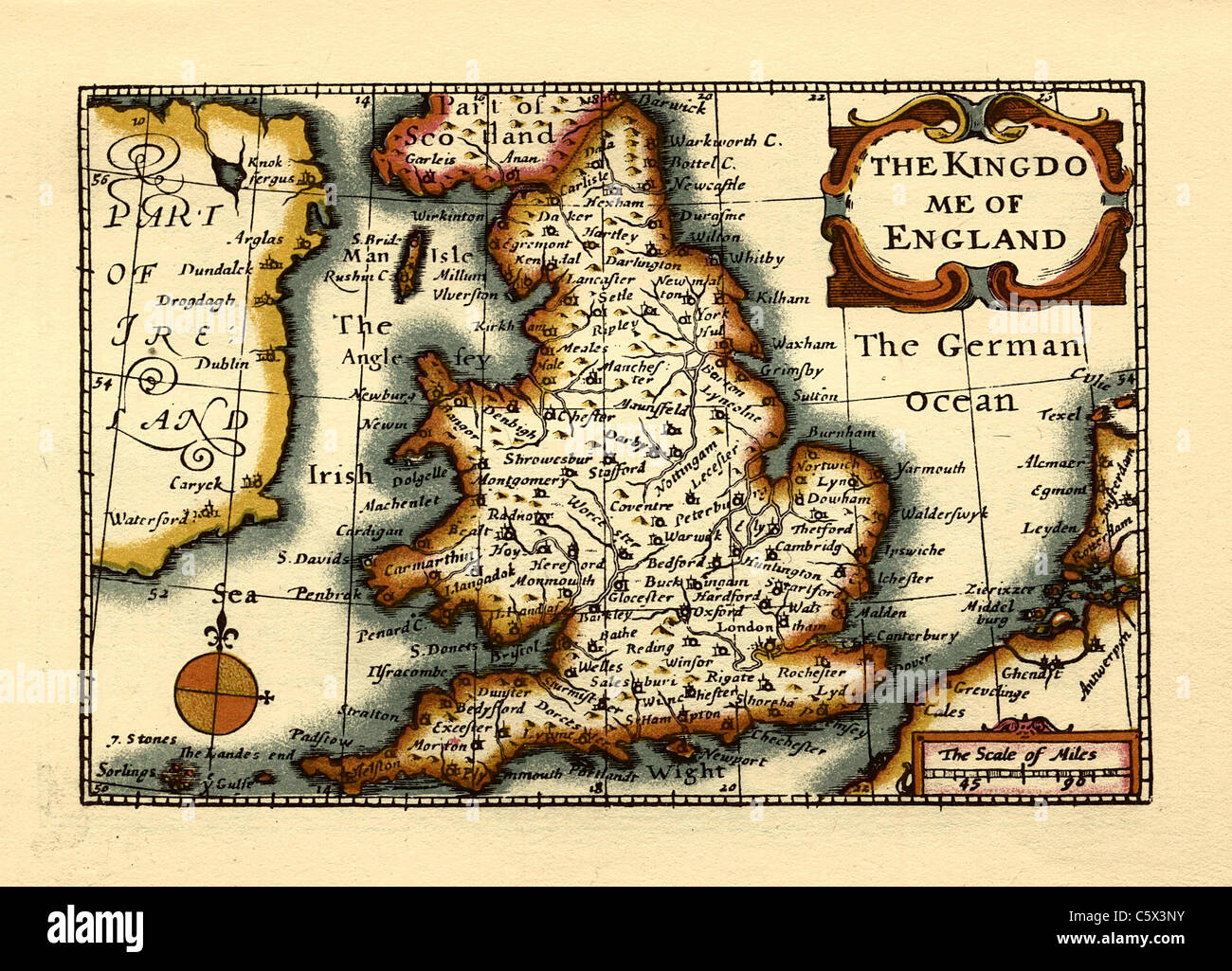 The Kingdome of England- Old English County Map by John Speed, circa 1625 Stock Photo