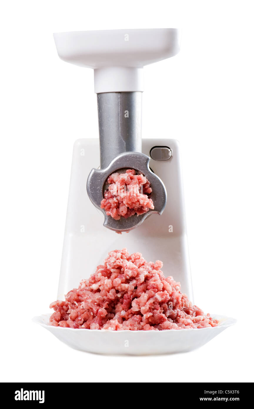 https://c8.alamy.com/comp/C5X3T6/object-on-white-meat-grinder-with-mince-meat-C5X3T6.jpg
