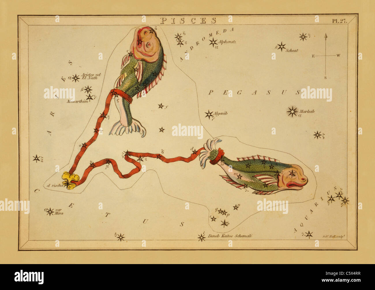 Pisces - 1825 Astronomical Chart Stock Photo