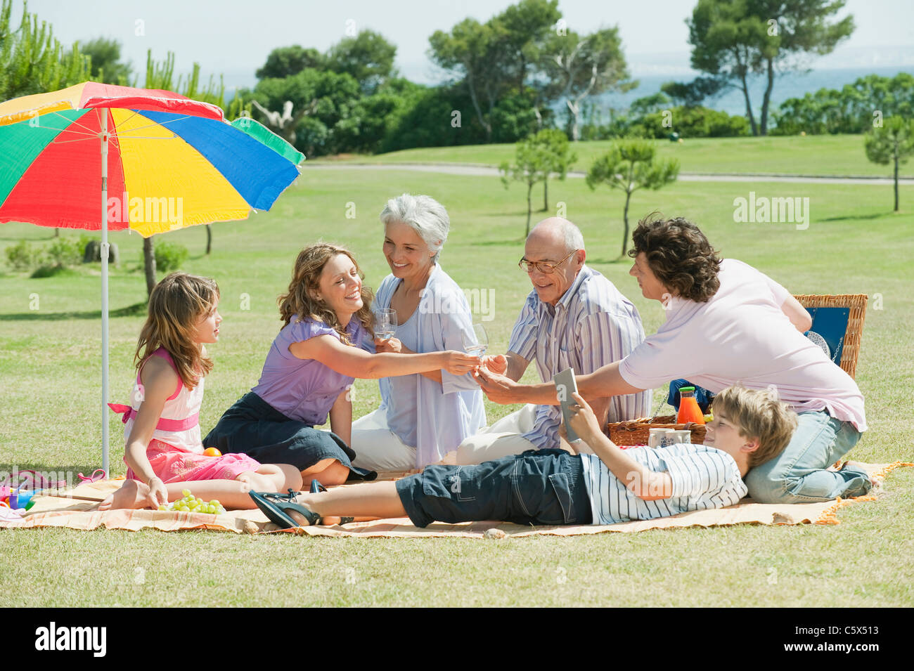 Spain, Mallorca, Family having picnic Stock Photo Alamy