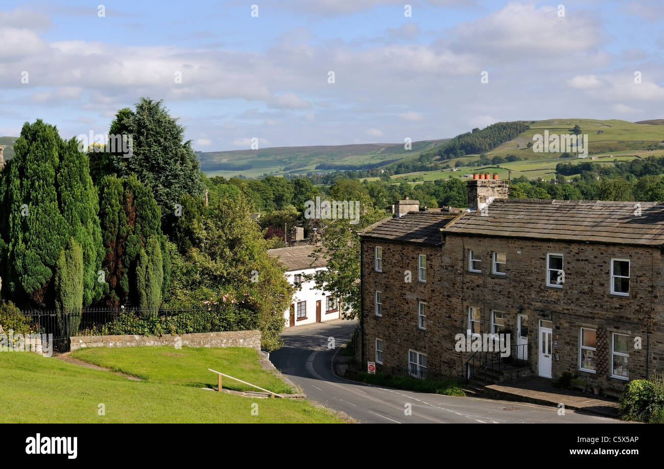 The south side of Reeth Village Green, Swaledale, Yorkshire, England Stock Photo