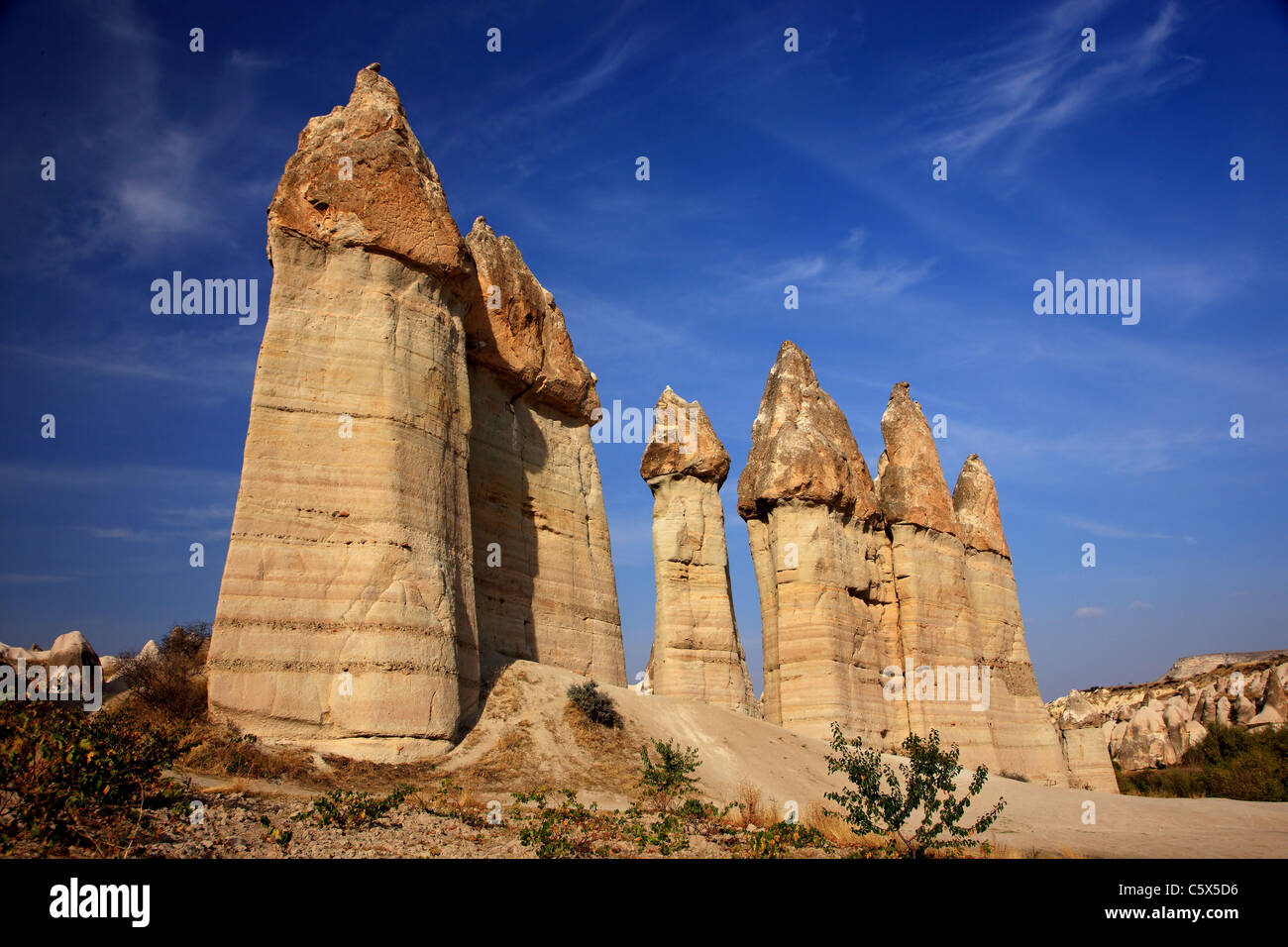 The 'Love Valley' in Cappadocia, famous for its rock formations in phallic shape, Anatolia, Turkey. Stock Photo