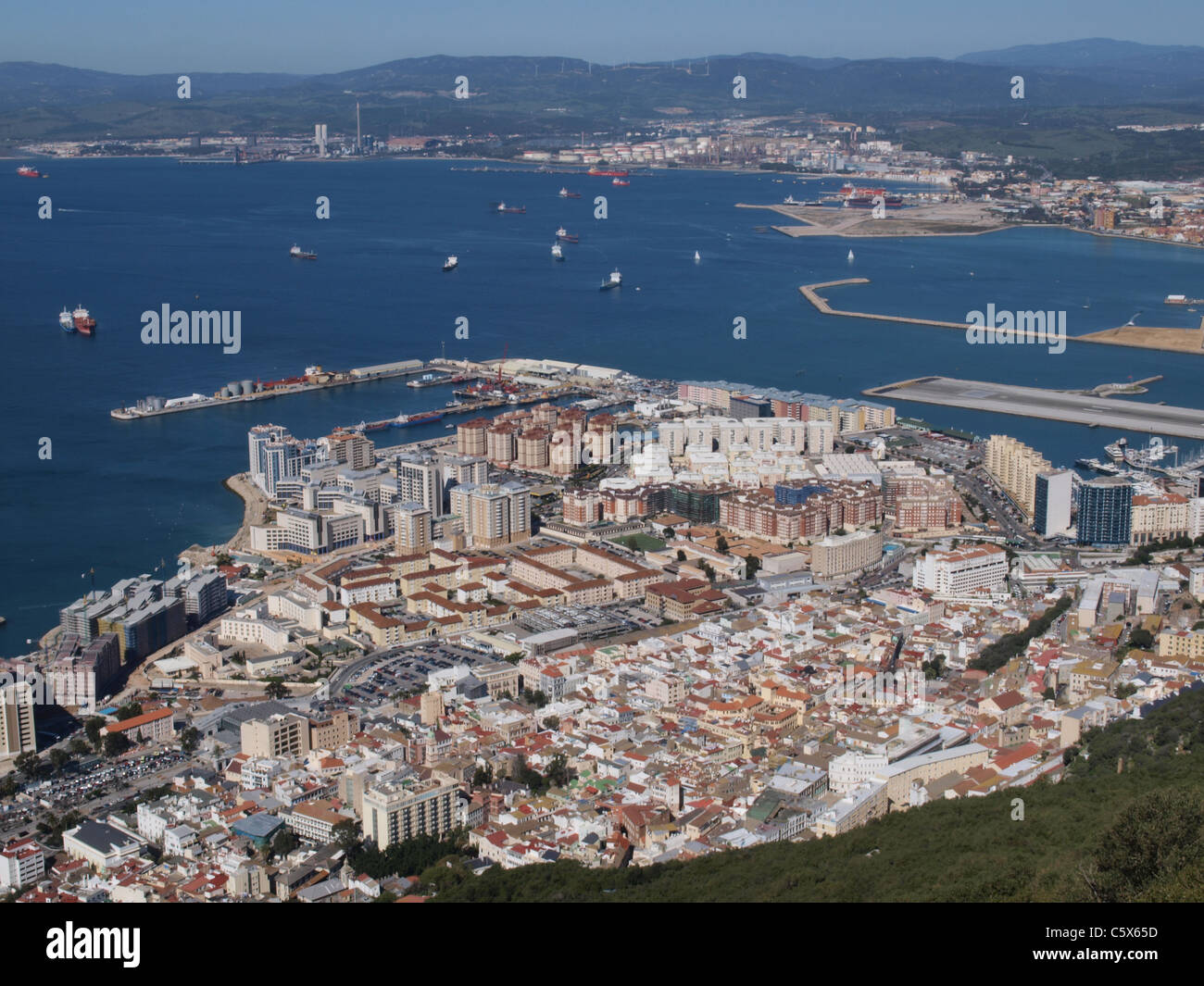 The Gibraltar port from its rock. Stock Photo