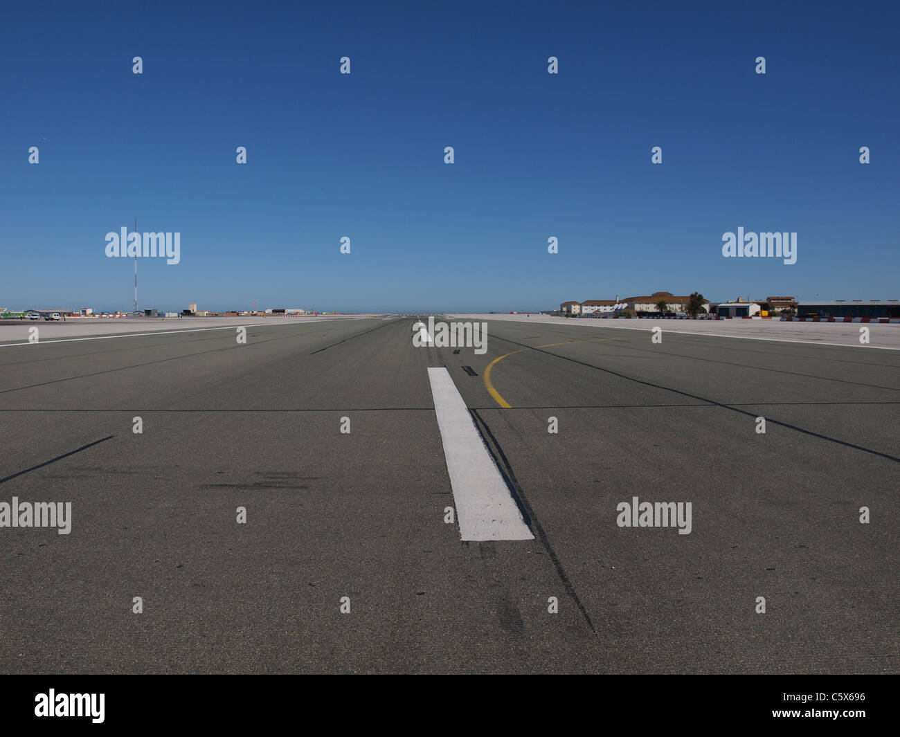 Gibraltar airport runway. Stock Photo