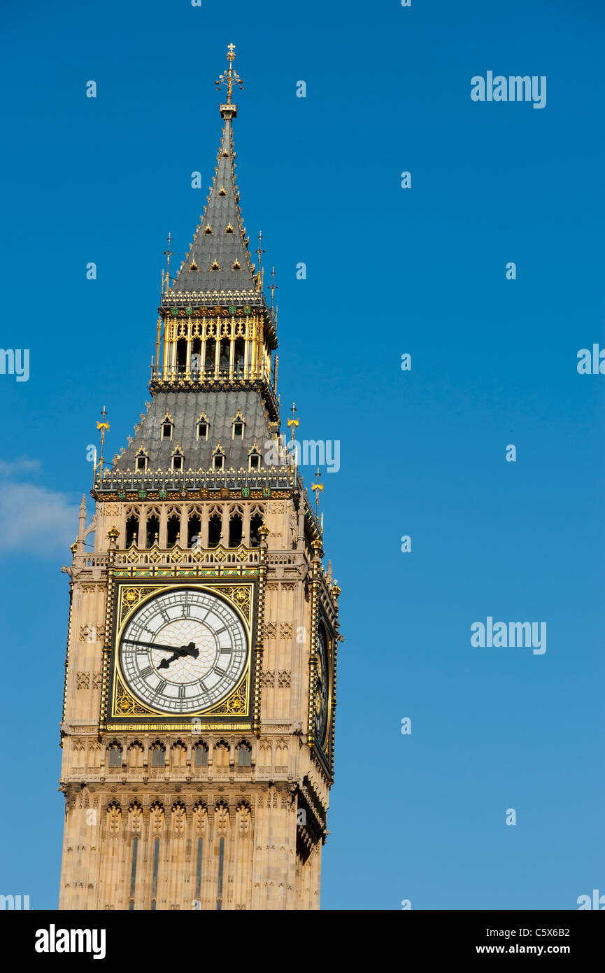 The clock tower of the Palace of Westminster that houses the bell known as Big Ben, in London, England, UK. Stock Photo