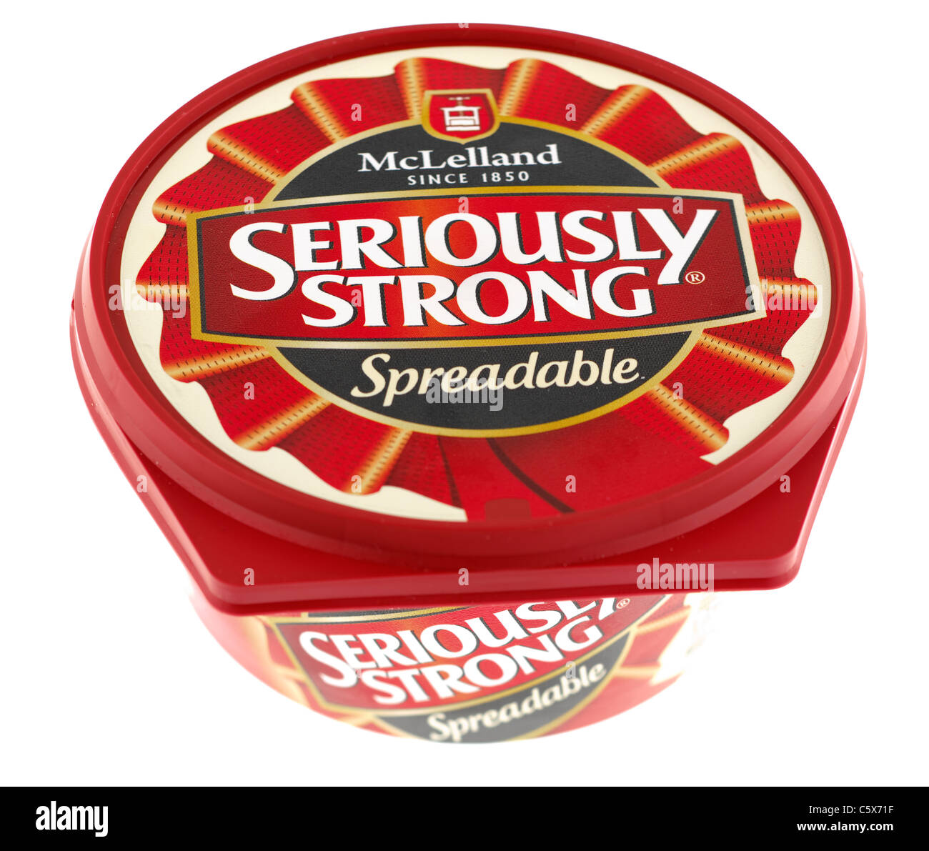 Tub of Spreadable Seriously Strong McLelland cheese spread Stock Photo Alamy