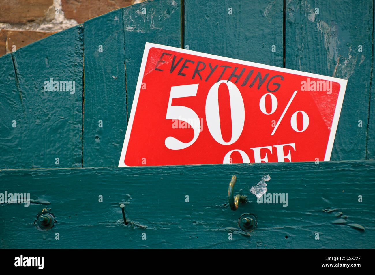 On sale sign, 50 percent off. Stock Photo