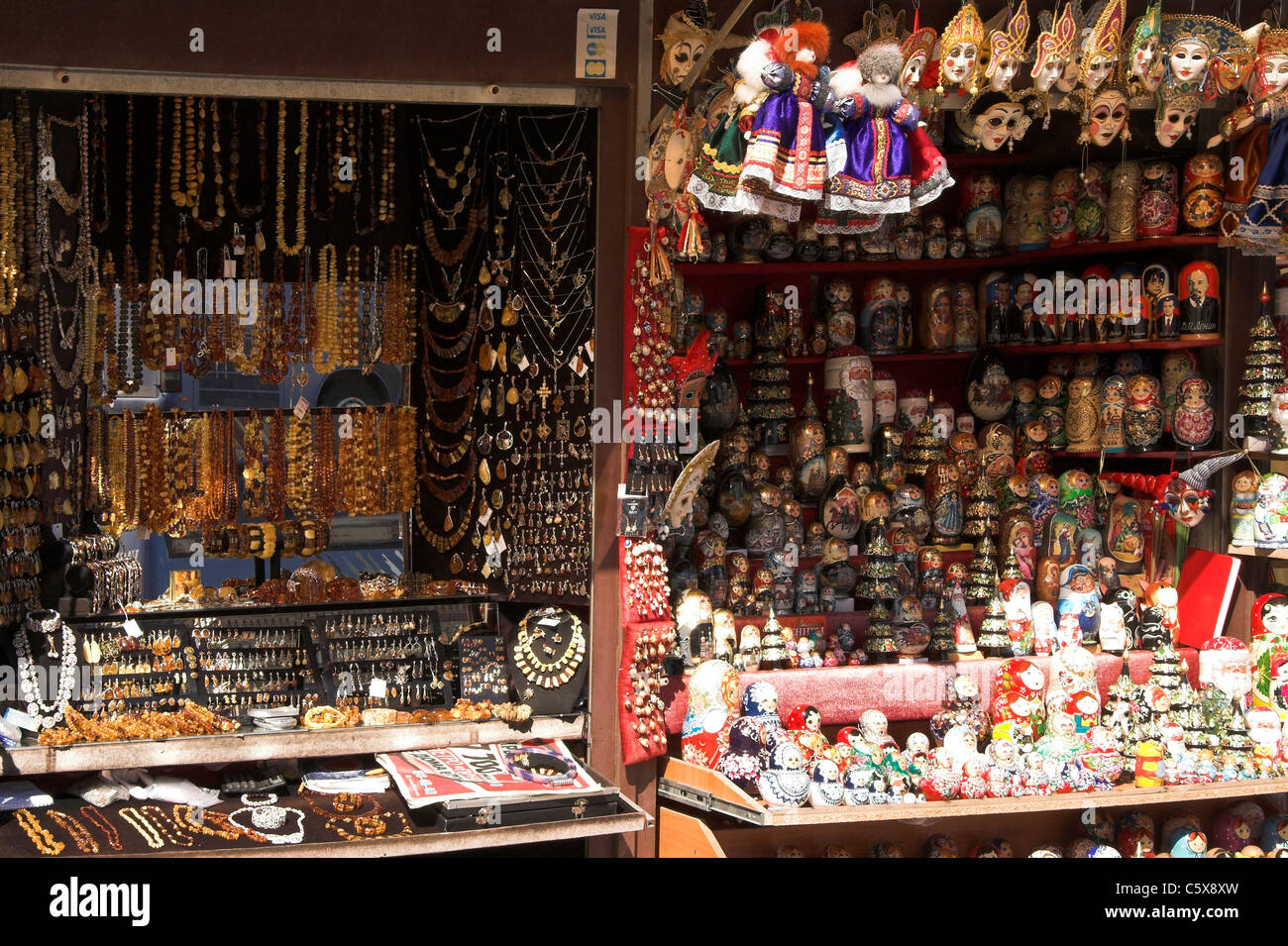 Souvenir stall selling Russian souvenirs, St Petersburg, Russia Stock