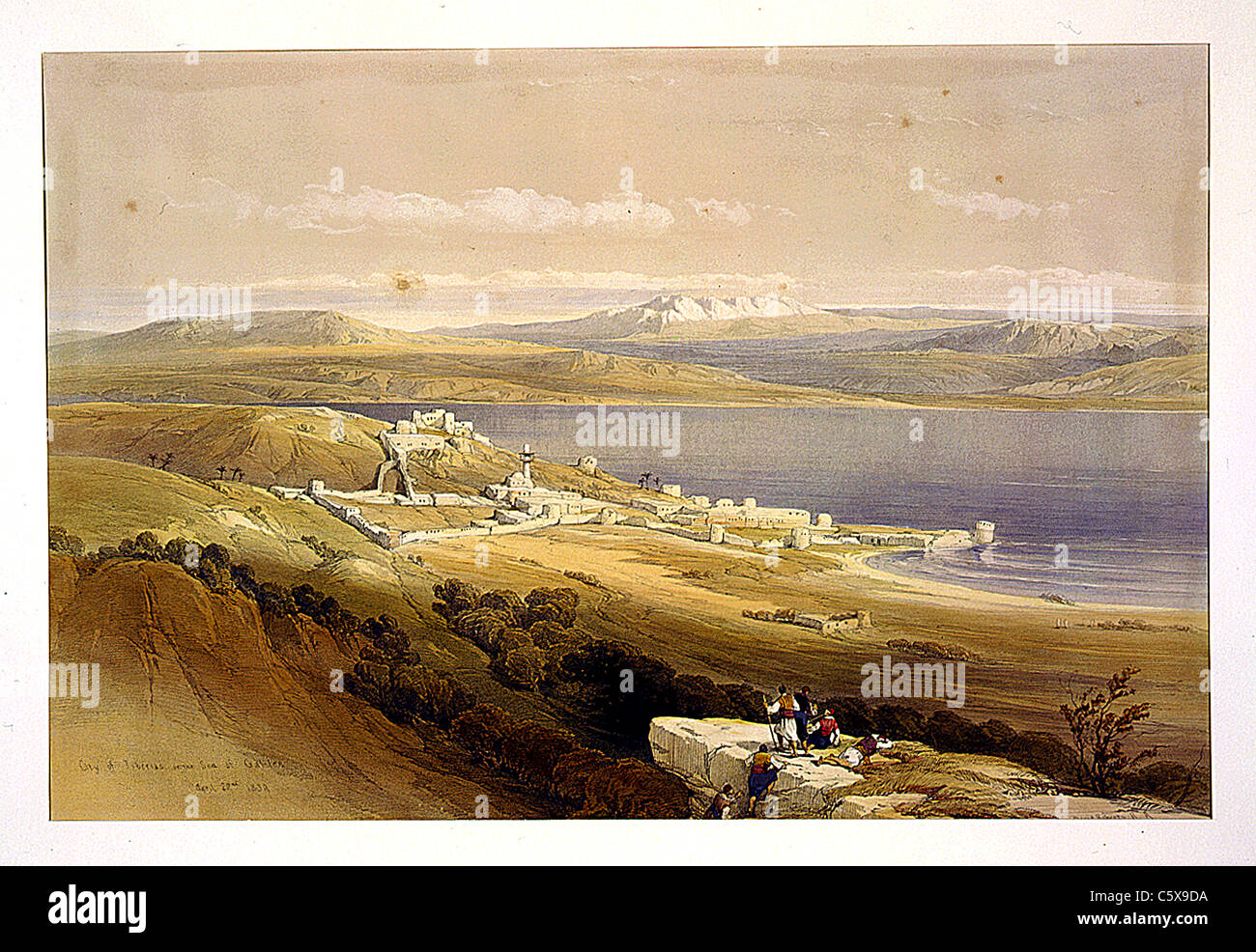 City of Tibarias (i.e., Tiberias) on the Sea of Galilee April 22nd 1839, Louis Haghe / David Roberts 'The Holy Land, Syria Idumea, Arabia, Egypt Nubia Stock Photo