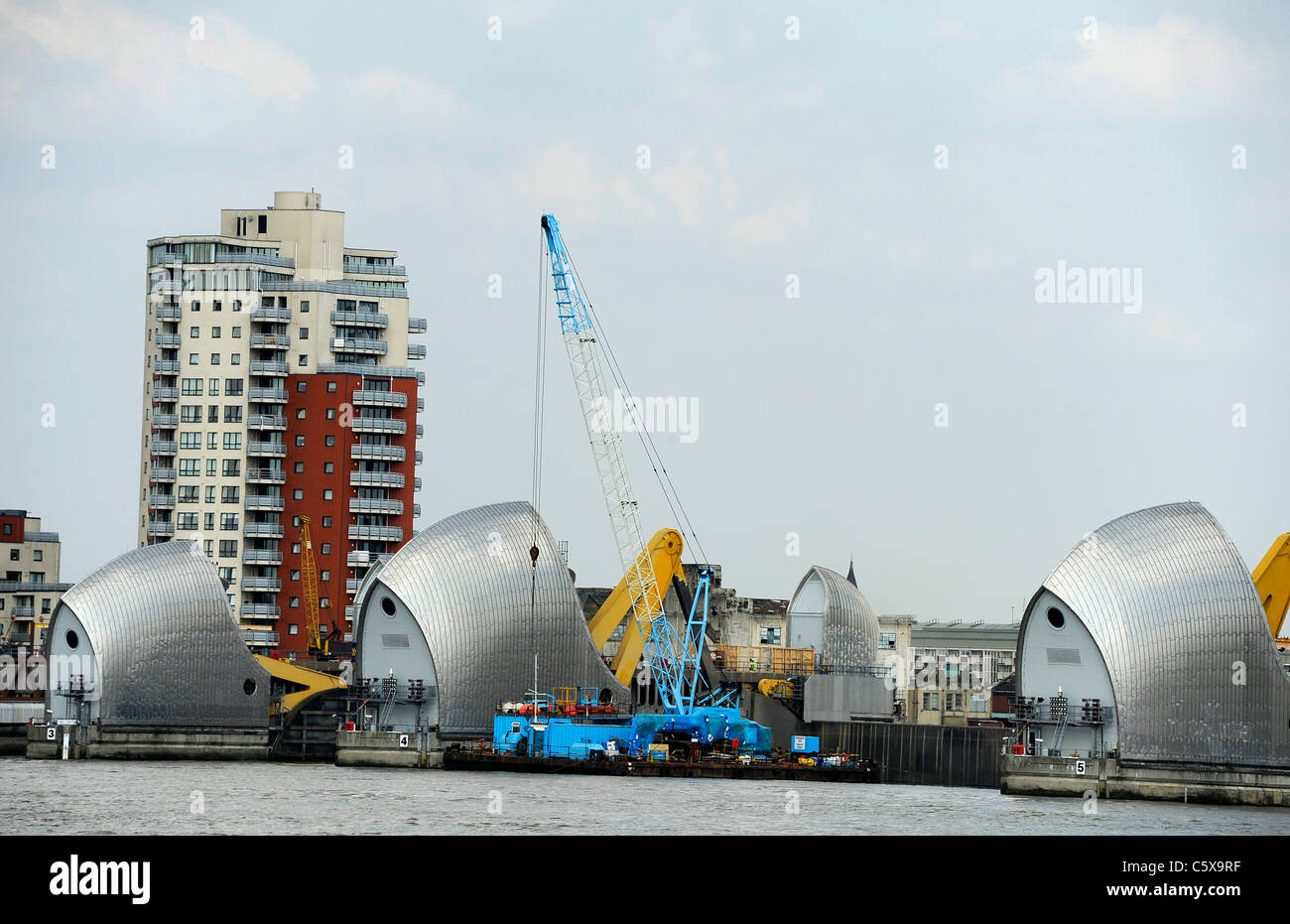 River Thames Flood Barrier, Woolwich, Southeast London. Stock Photo