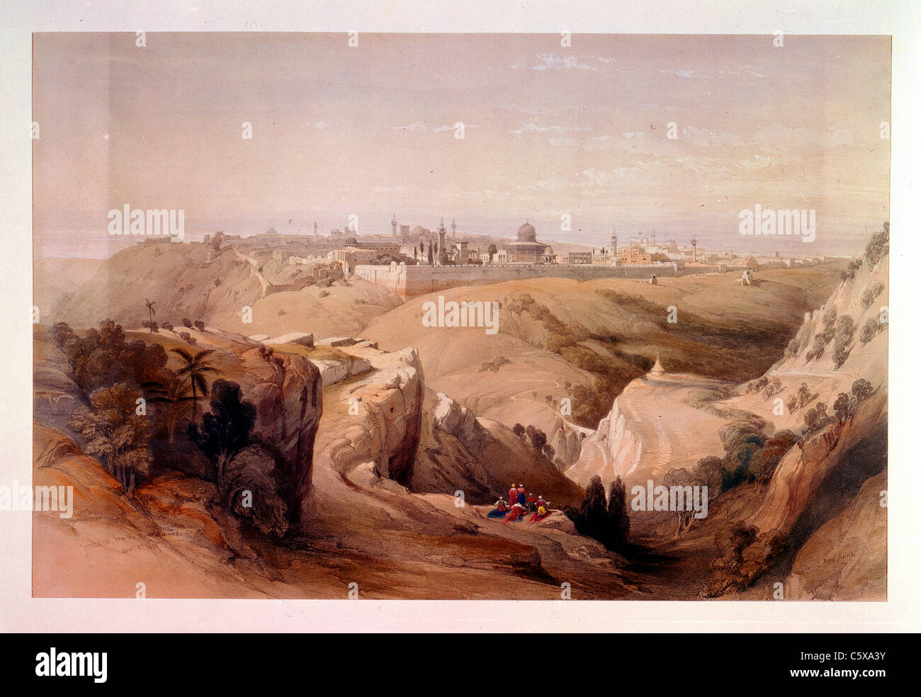 Jerusalem from the Mount of Olives April 8th 1839 - Louis Haghe Engraving / David Roberts Painting from 'The Holy Land, Syria, Idumea, Arabia, Egypt Stock Photo