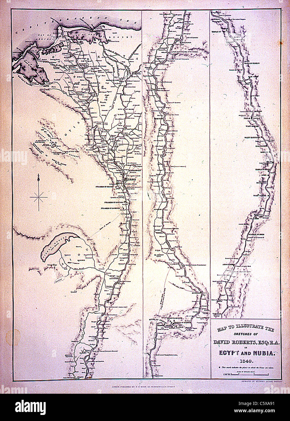 Map to illustrate the sketches of Egypt and Nubia, 1849. Obelisk of Heliopolis 1839, David Roberts The Holy Land, Syria, Idumea, Arabia, Egypt & Nubia Stock Photo