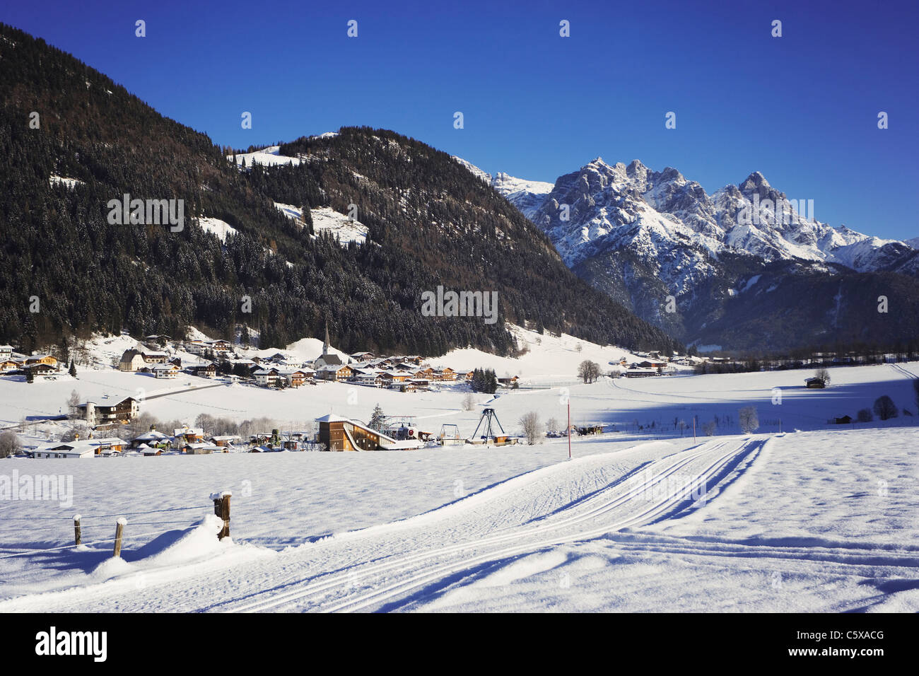 Austria, Tyrol, St. Jakob im Pillertal, Lofer mountains, Cross-country ski run Stock Photo