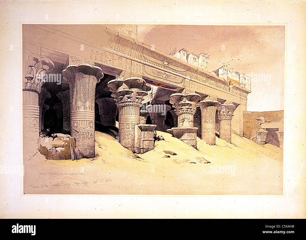 Portico of the Temple of Edfou Upper Egypt Novr 23rd 1838, Louis Haghe engraving, David Roberts Painting - Holy Land Syria Idumea Arabia Egypt & Nubia Stock Photo