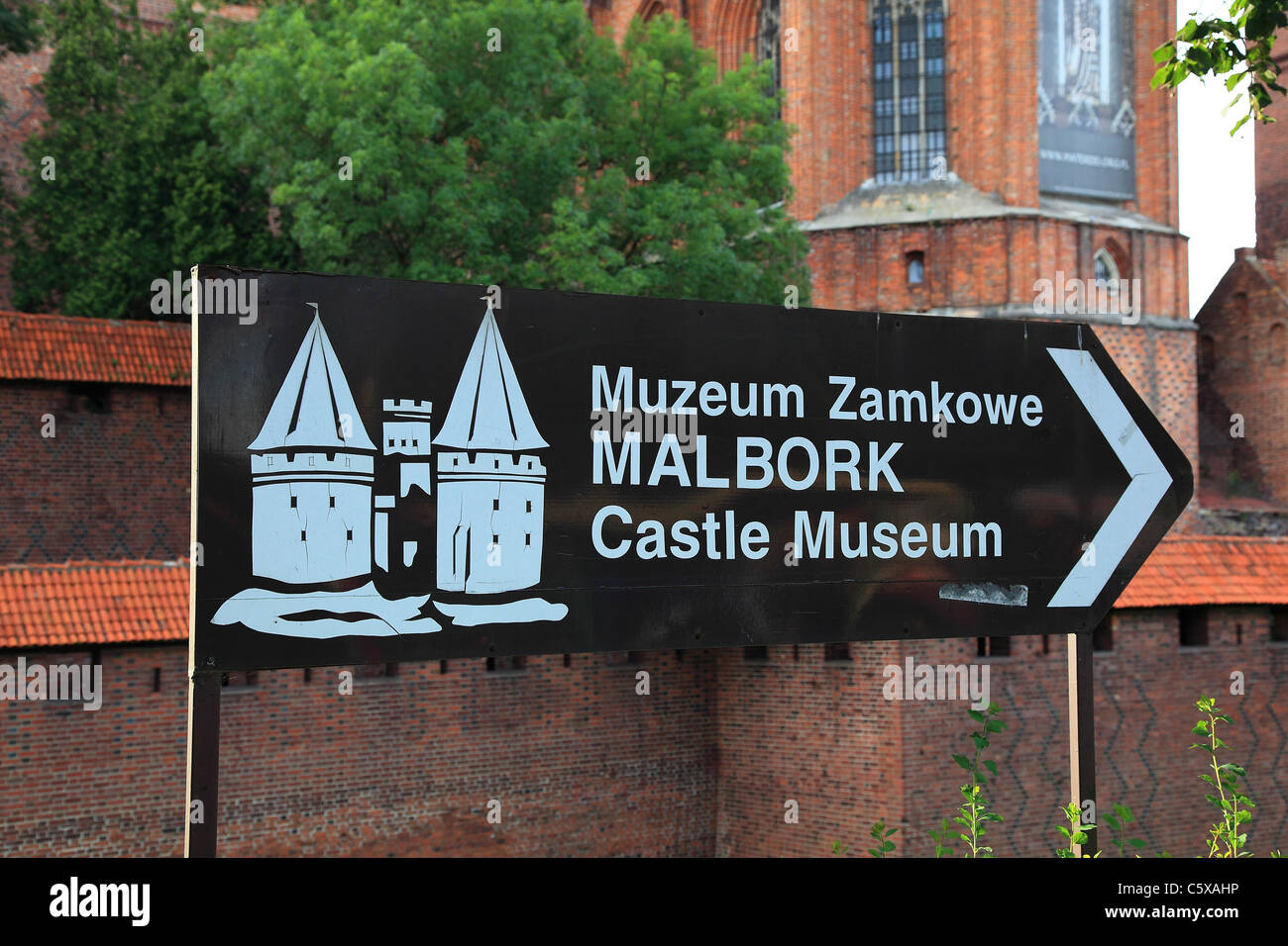 Sign of Malbork Marienburg Castle of Teutonic Knights, Poland Stock Photo