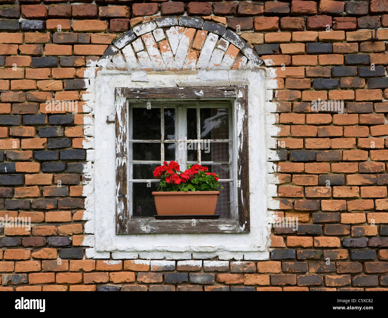 Austria, Upper Austria, Window with flower box Stock Photo