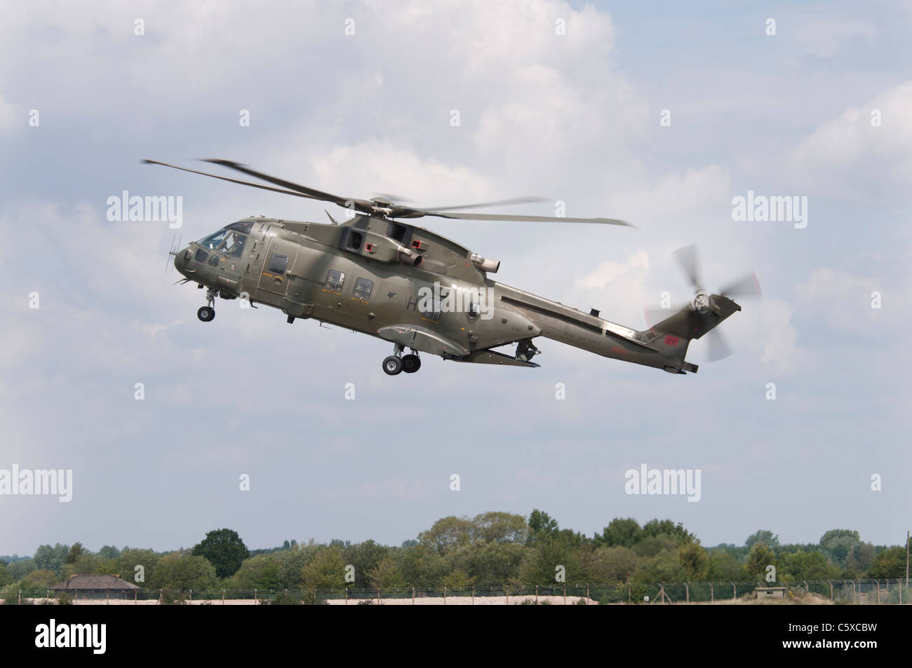 British Royal Air Force Augusta Westland EH101 Merlin Helicopter ZJ124 lands at RAF Fairford during the build up for the RIAT Stock Photo
