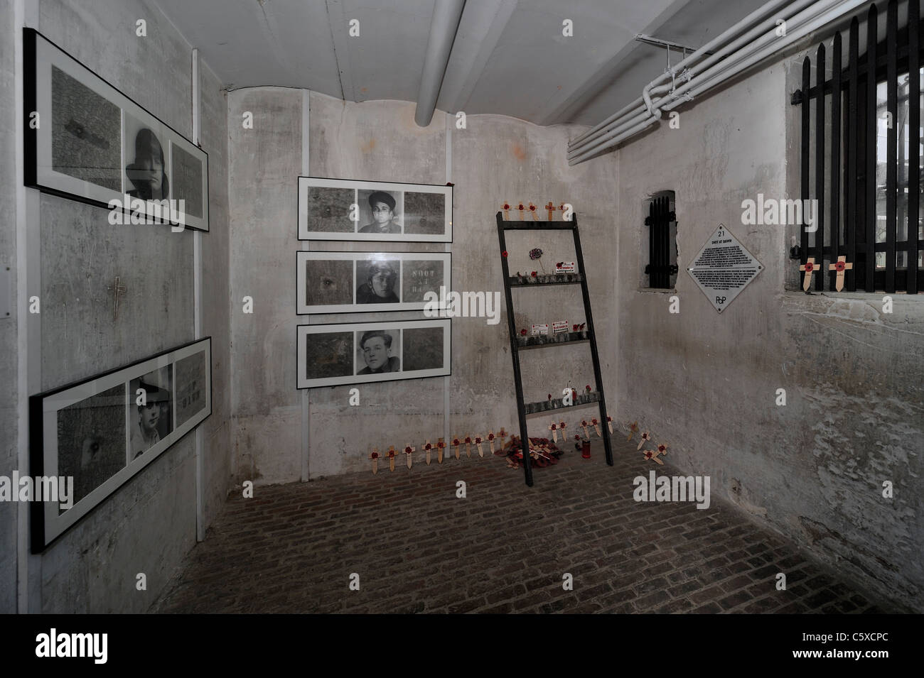 Death cell showing portraits of condemned soldiers from First World War One in the Poperinge town hall, West Flanders, Belgium Stock Photo