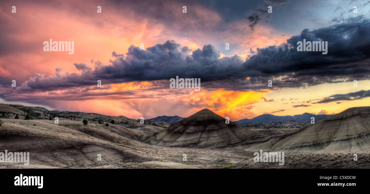 Painted Hills in John Day Fossil Beds National Monument Oregon Sunset Panorama Stock Photo