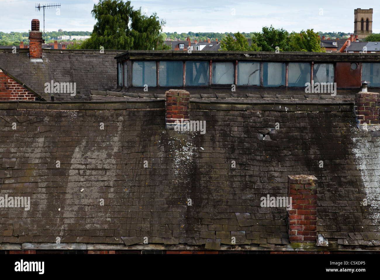 Old factory slate roof, Sheffield, England, UK Stock Photo