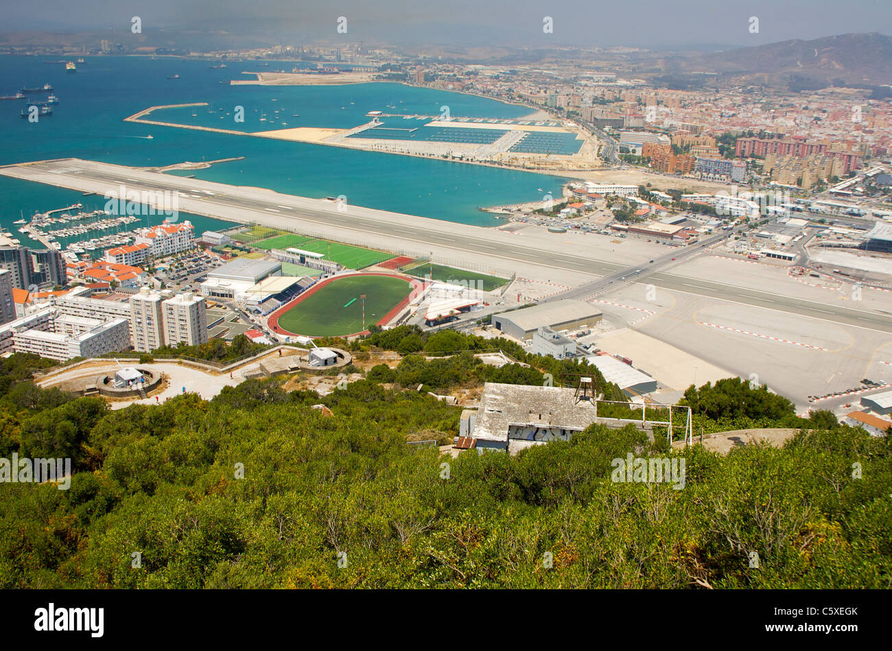 Gibraltar air-port taken from the rock. Stock Photo