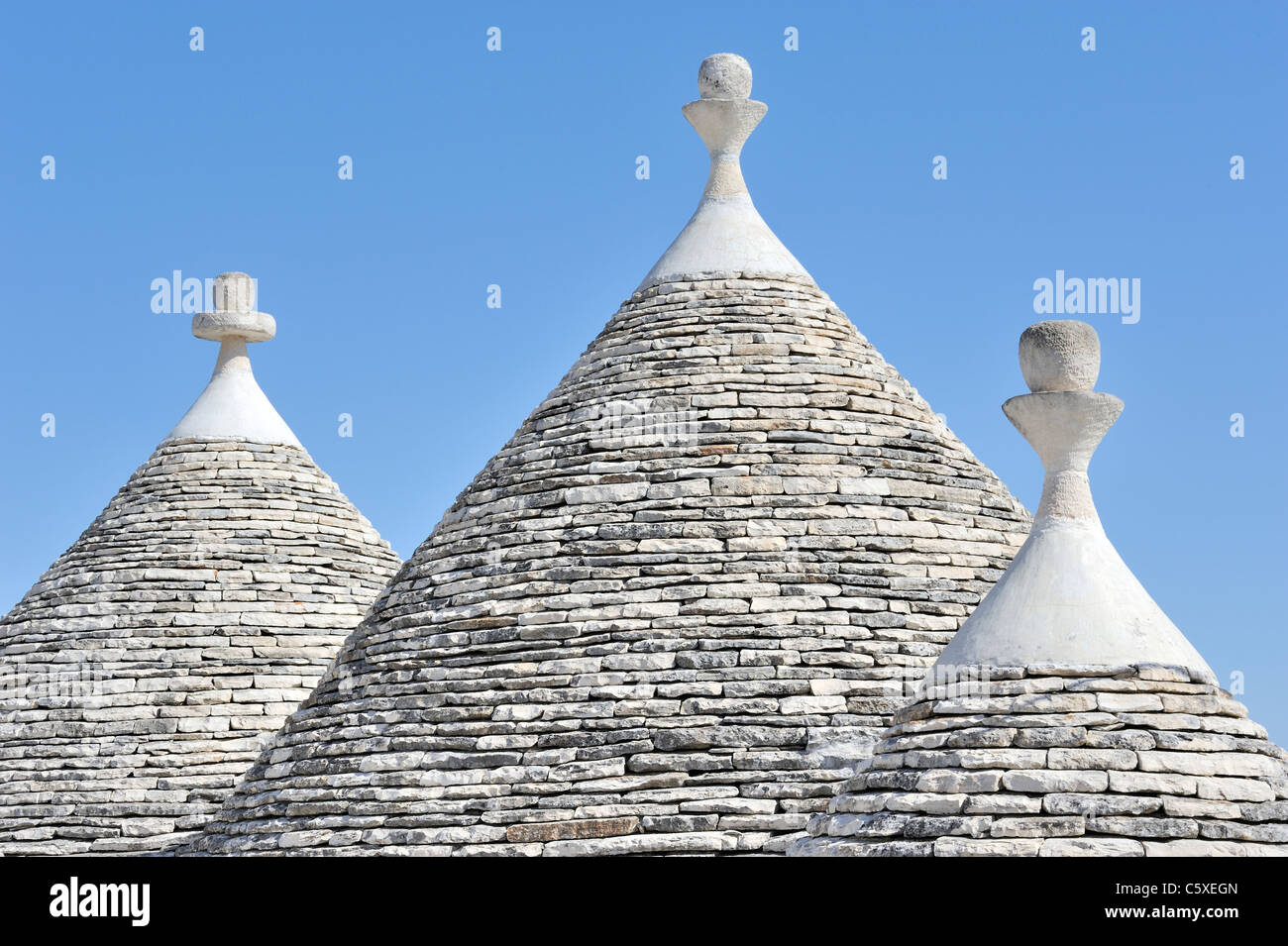 Closeup of traditional rooftops of trulli houses Stock Photo