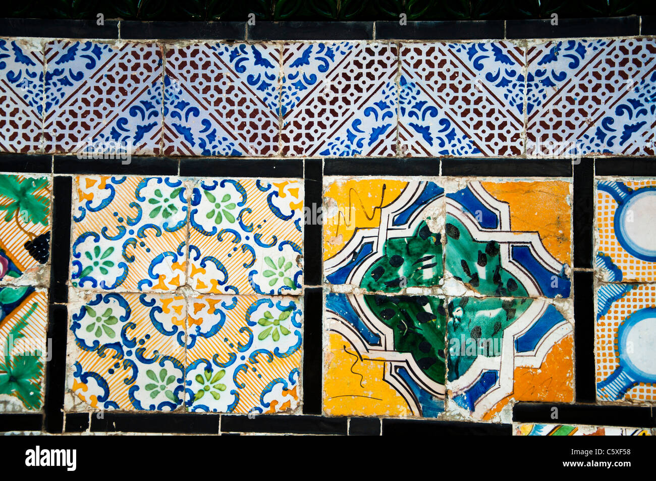 Texture of Tunisian tiles in different shapes and designs Stock Photo