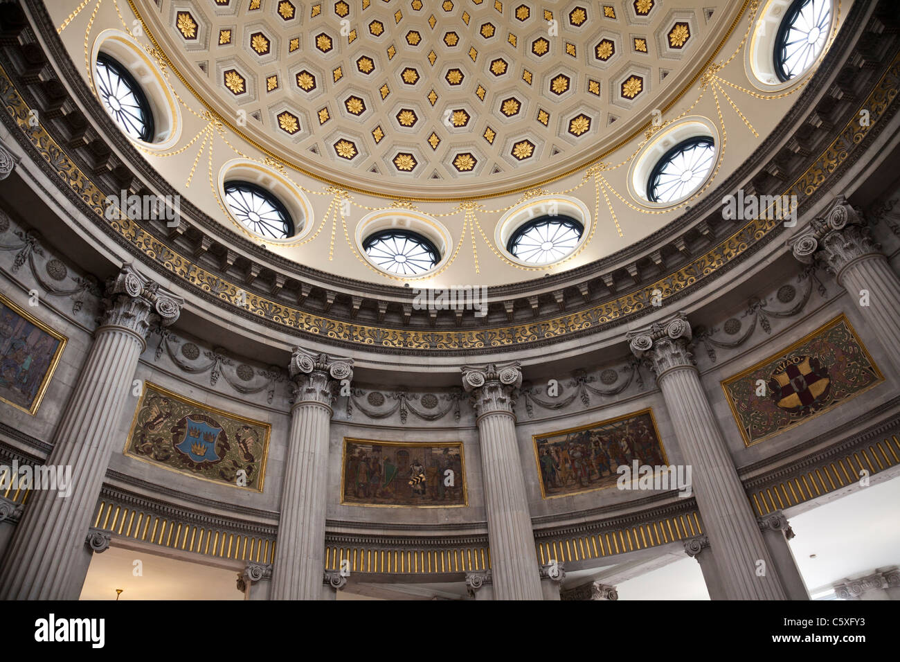 Roof detail of the inside of the Rotunda dome in Dublin City Hall, Ireland. Designed by Thomas
