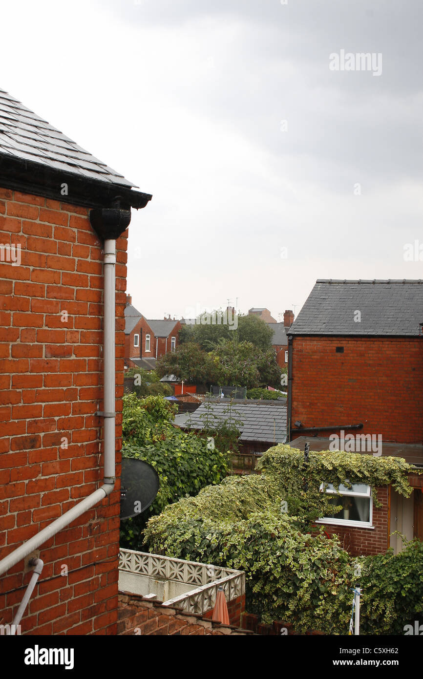 heavy rainfall on houses. Clarence Road, Worksop, Notts, England Stock
