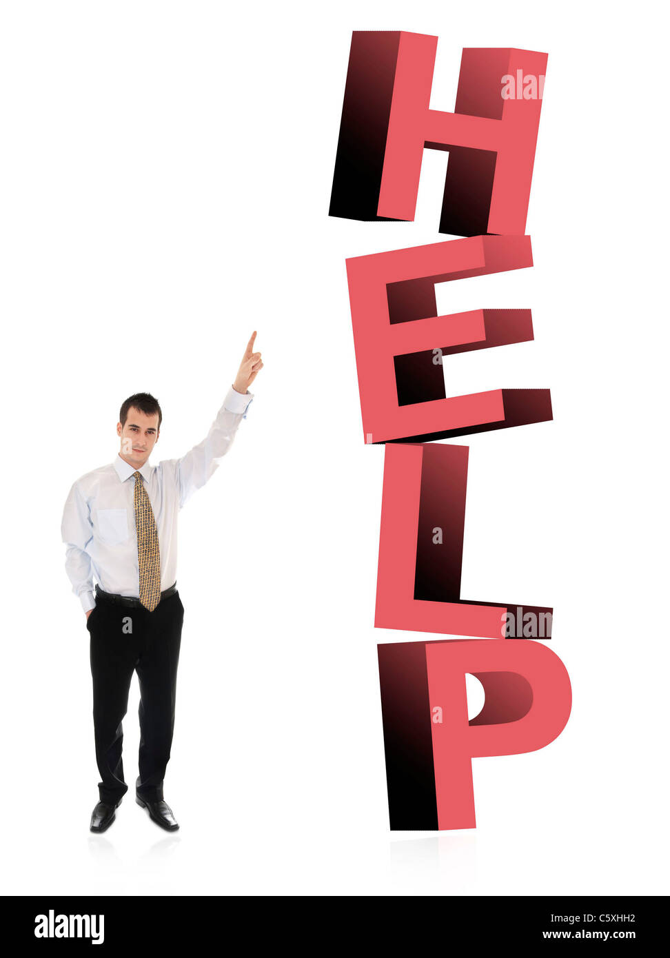 Business man pointing on word Help Stock Photo