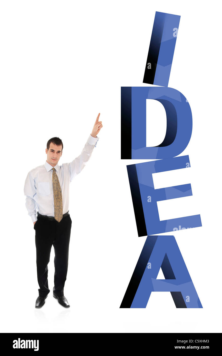 Business man pointing on word Idea Stock Photo