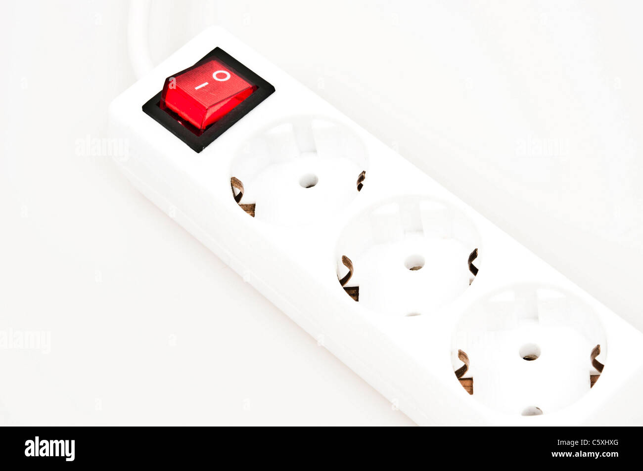 Isolated power outlet with red button Stock Photo Alamy
