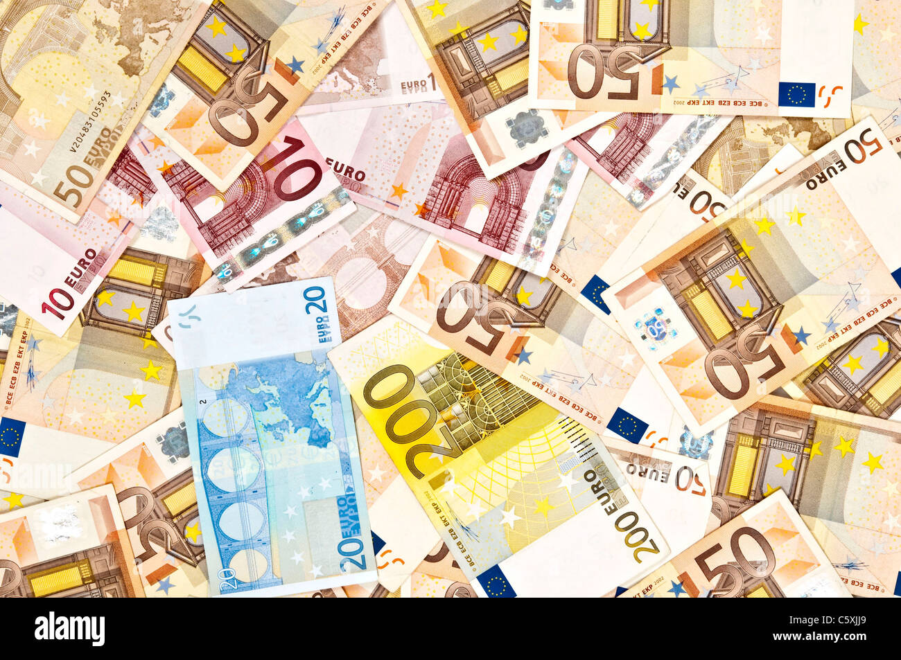 Background of many euro banknotes Stock Photo