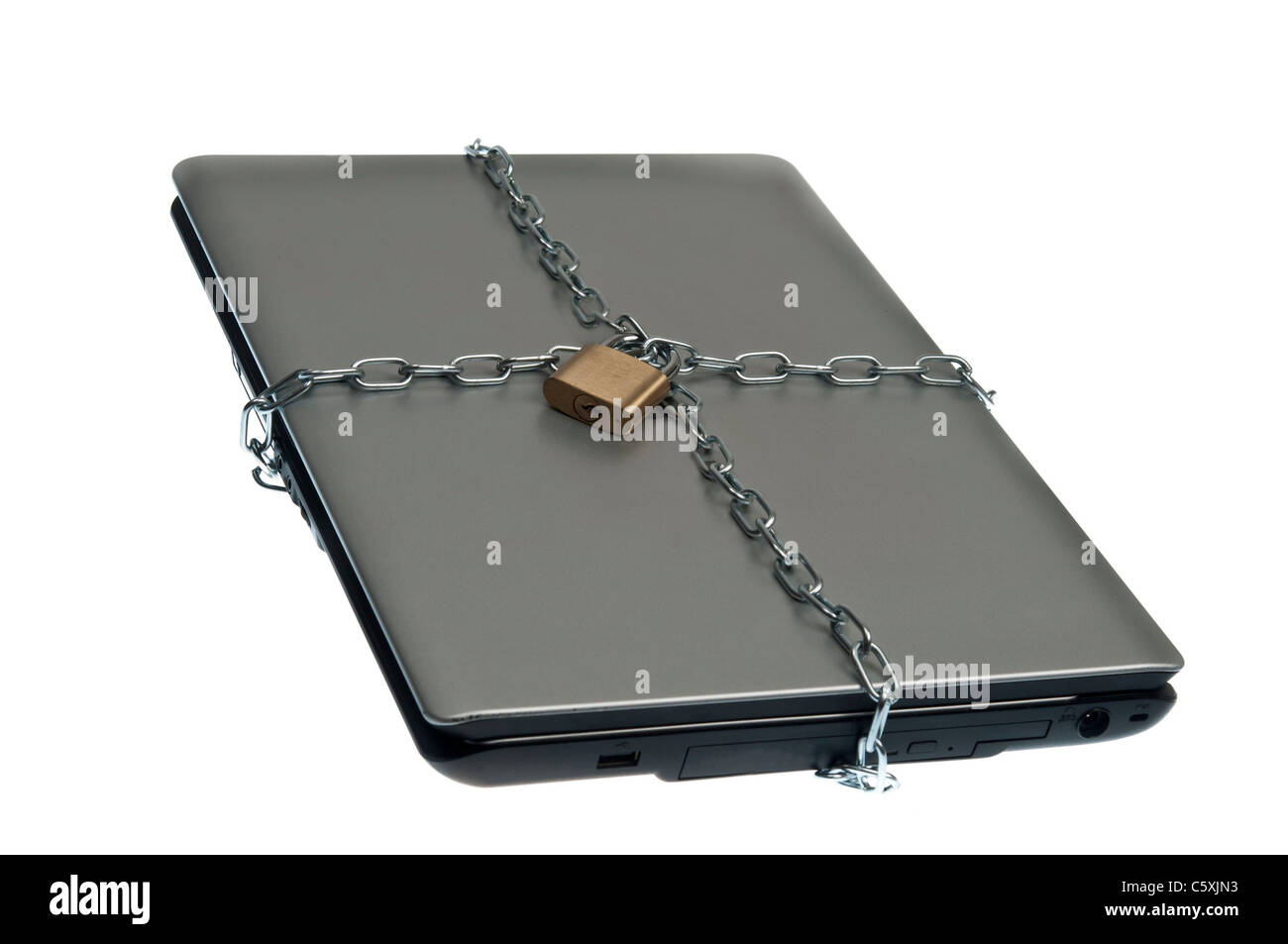 Laptop locked on white background Stock Photo