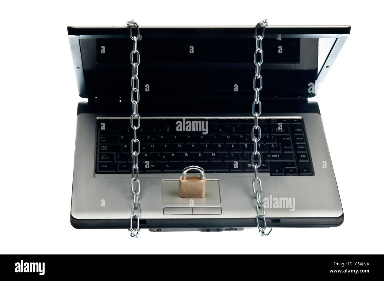 Laptop locked on white background Stock Photo Alamy