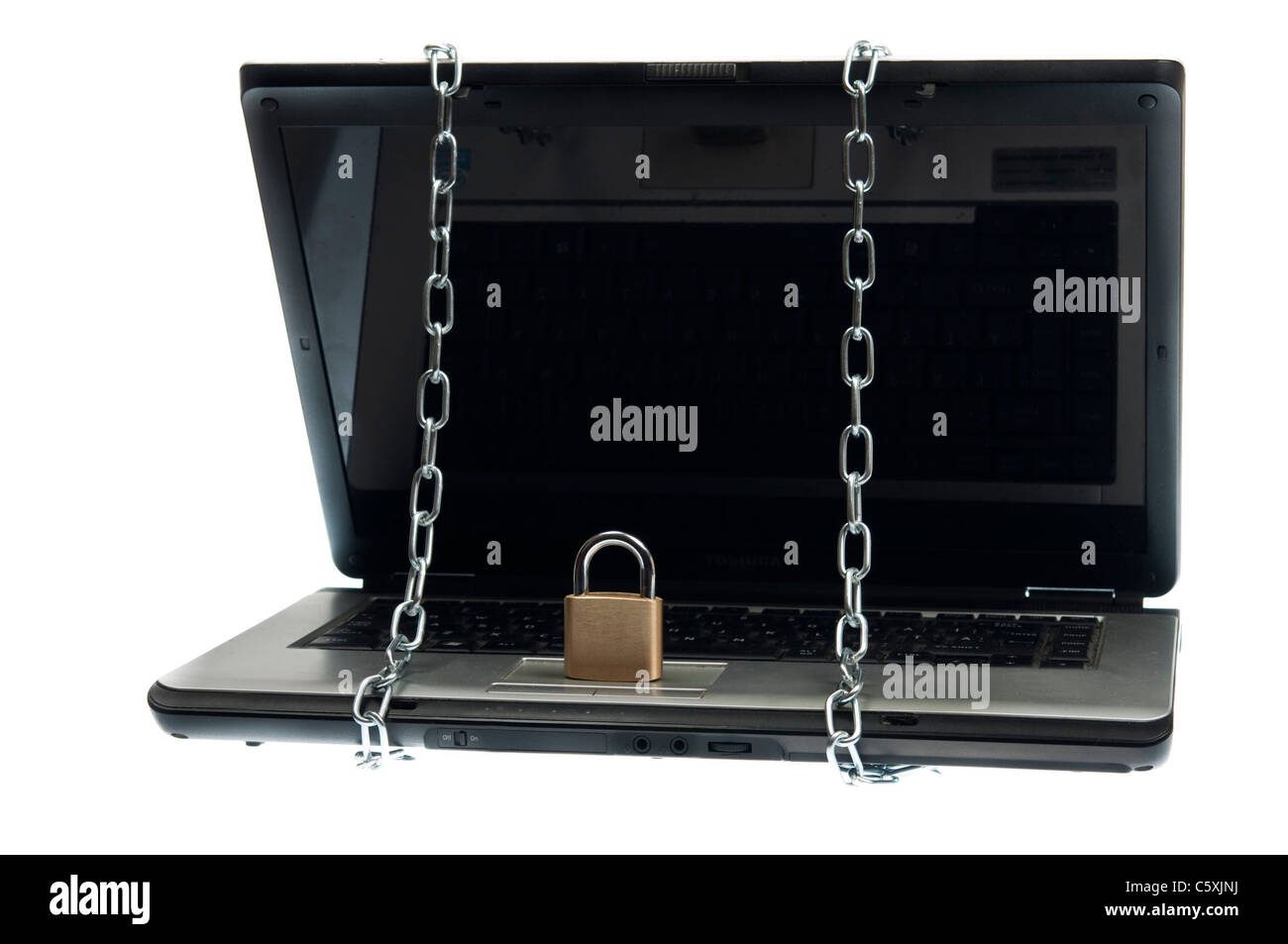 Laptop locked on white background Stock Photo - Alamy
