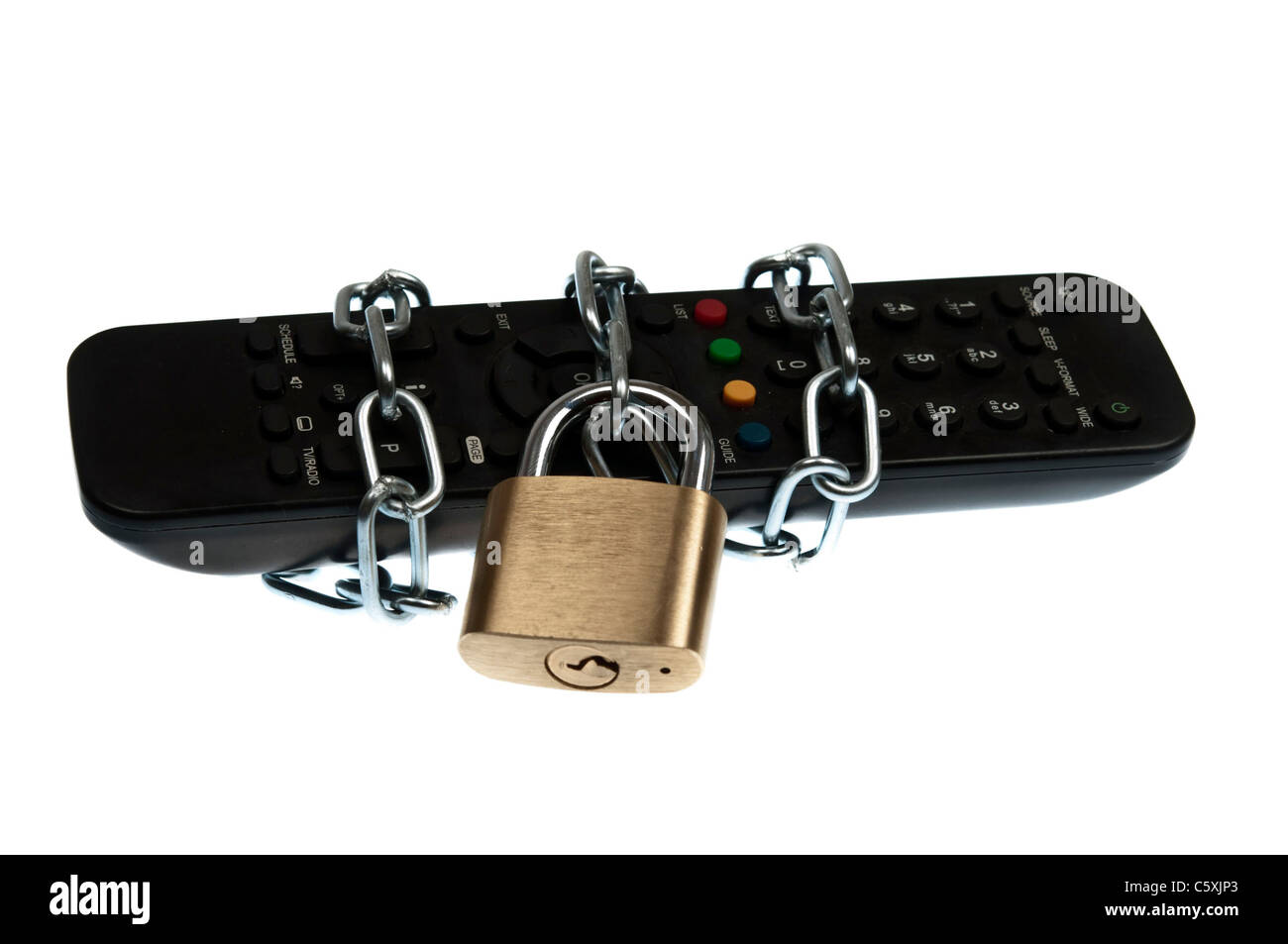 Tv remote locked on white Stock Photo Alamy