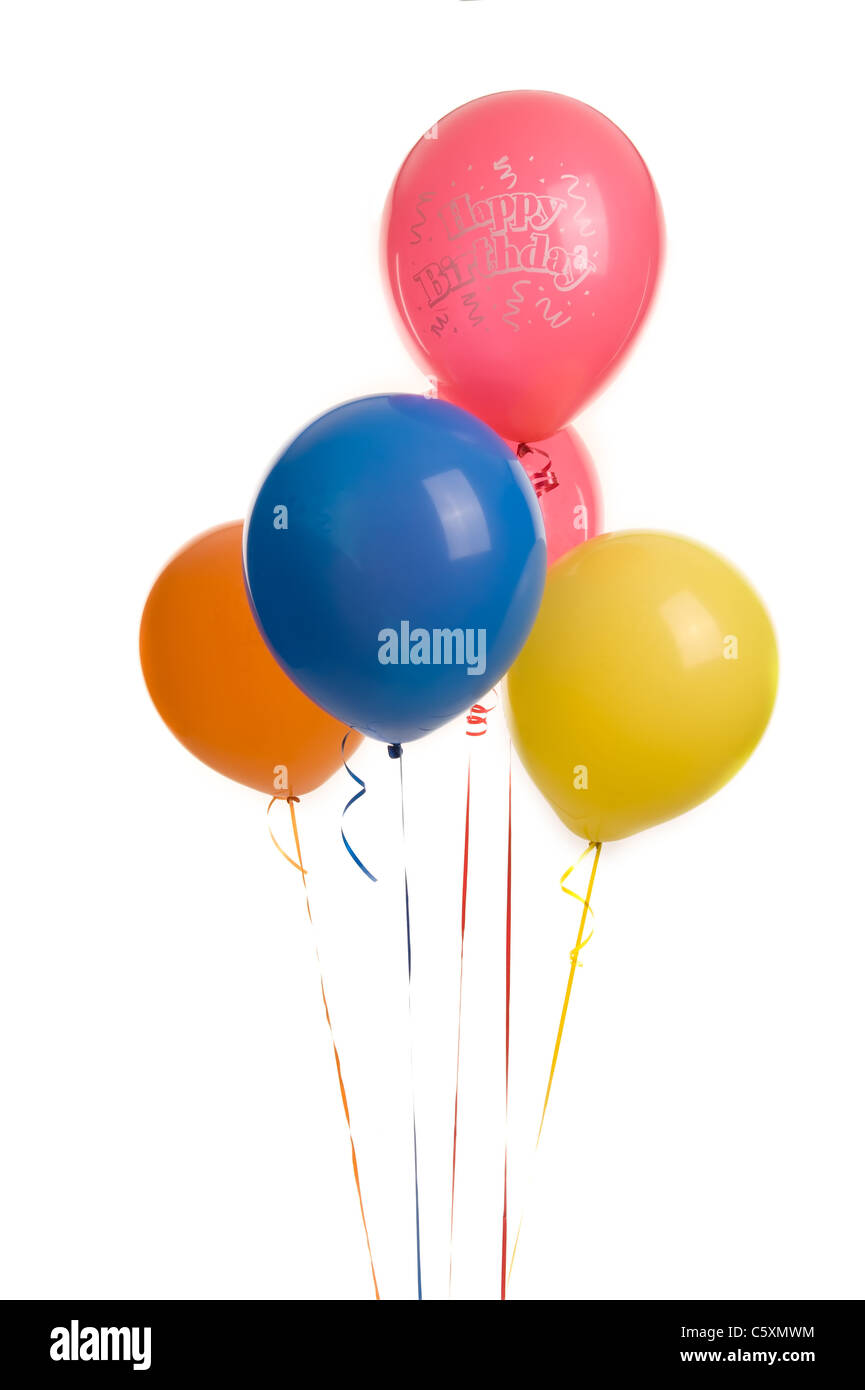 Five colorful balloons image on white background Stock Photo - Alamy